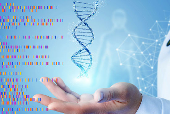 hand with gene sequence floating